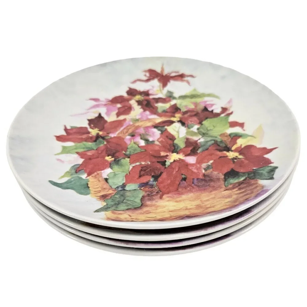 Formalities Baum Bros Poinsettia Basket Salad Dessert Luncheon Plates – Set of 4